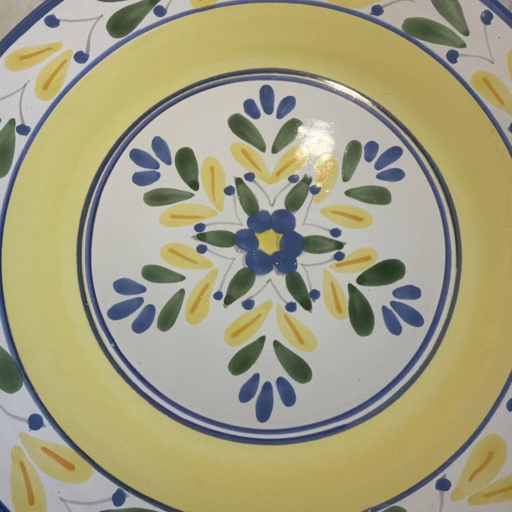 SET OF FOUR SOLIMAR PIER 1 POTTERY DINNER PLATES BLUE AND YELLOW Gw994 - Picture 3 of 14